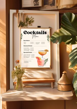 Beige Illustrative Watercolor Cocktail Drink Menu (1)