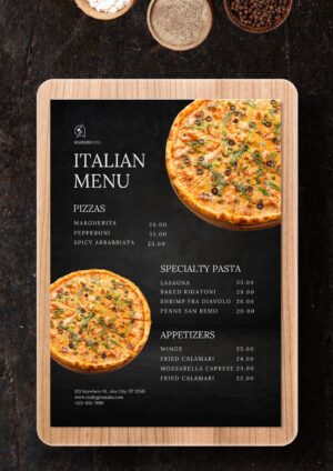 Black and White pizza menu