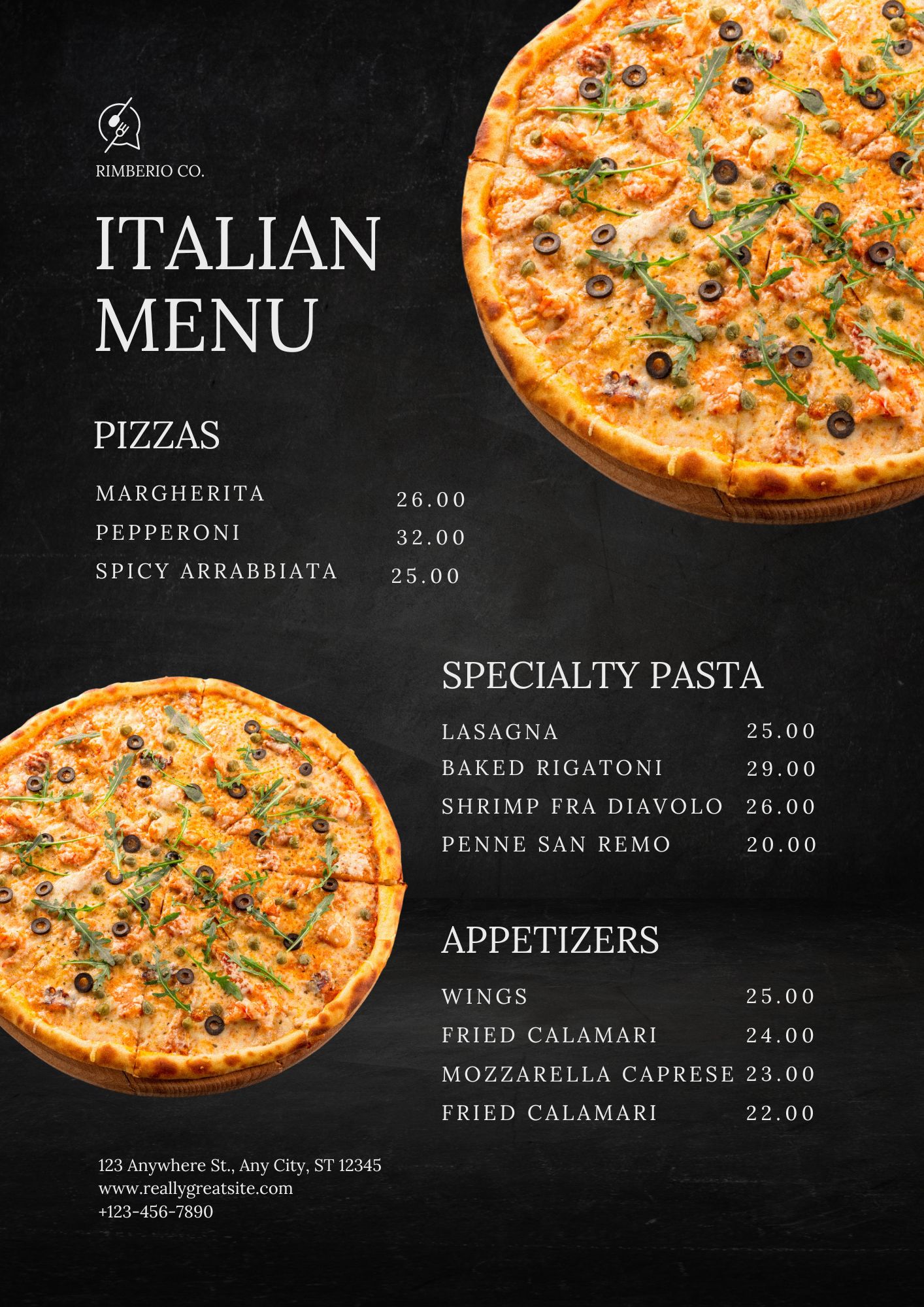 Black and White pizza menu