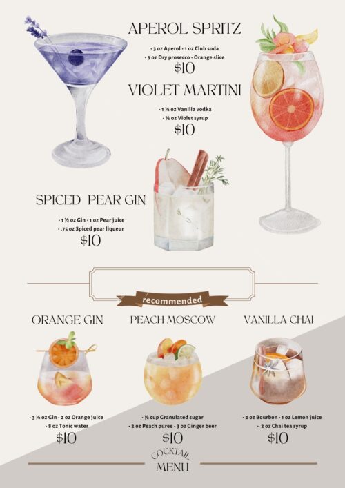 Cocktail menu (Back)