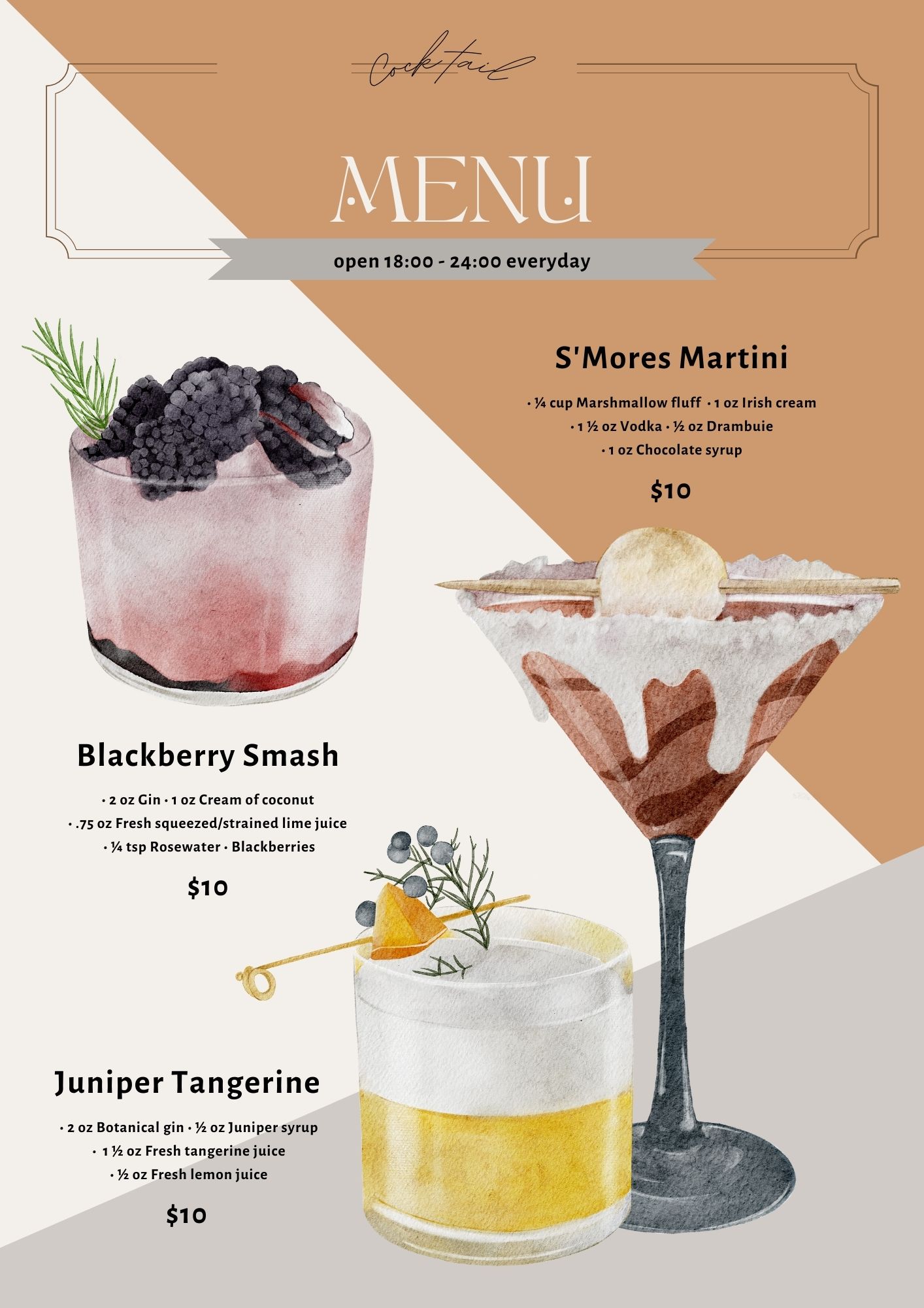 Cocktail menu (Front)