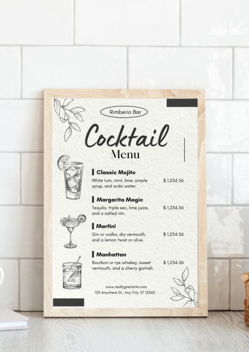 Grey and Black Illustrative Cocktail Menu (1)