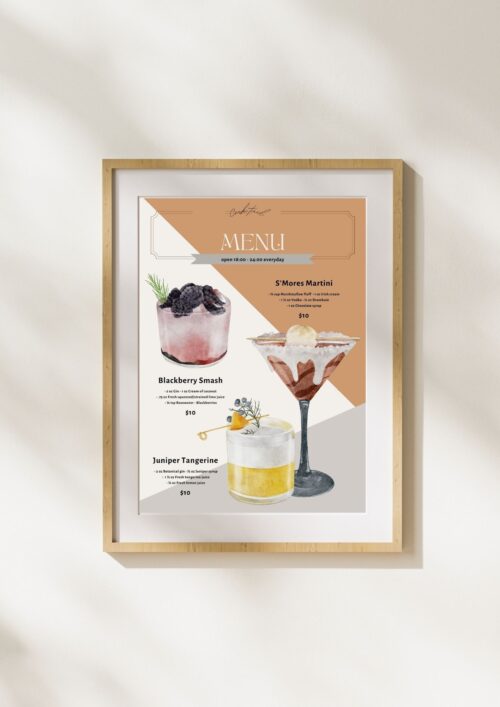 Watercolor Cocktail Illustration Menu