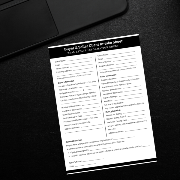 Buyer and Seller Client Intake Sheet for Real Estate Agents