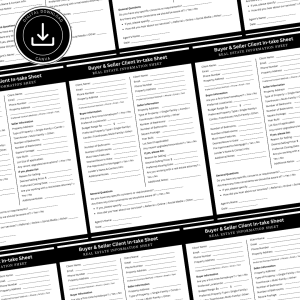 Buyer and Seller Client Intake Sheet for Real Estate Agents