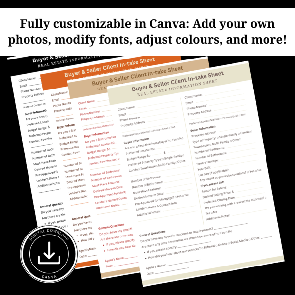 Buyer and Seller Client Intake Sheet for Real Estate Agents