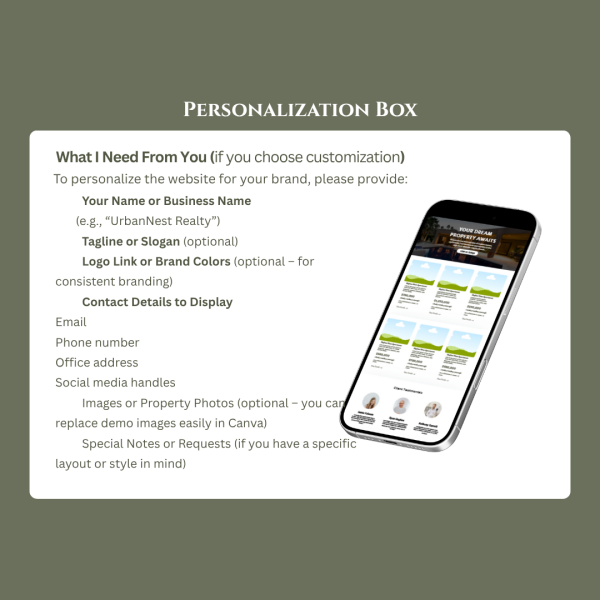 Modern Real Estate Agent Website Template – sleek, minimalist Canva design for realtors with homepage, listings, about, contact, and blog pages. Fully customizable and mobile-friendly layout.