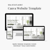 Modern Real Estate Agent Website Template – sleek, minimalist Canva design for realtors with homepage, listings, about, contact, and blog pages. Fully customizable and mobile-friendly layout.
